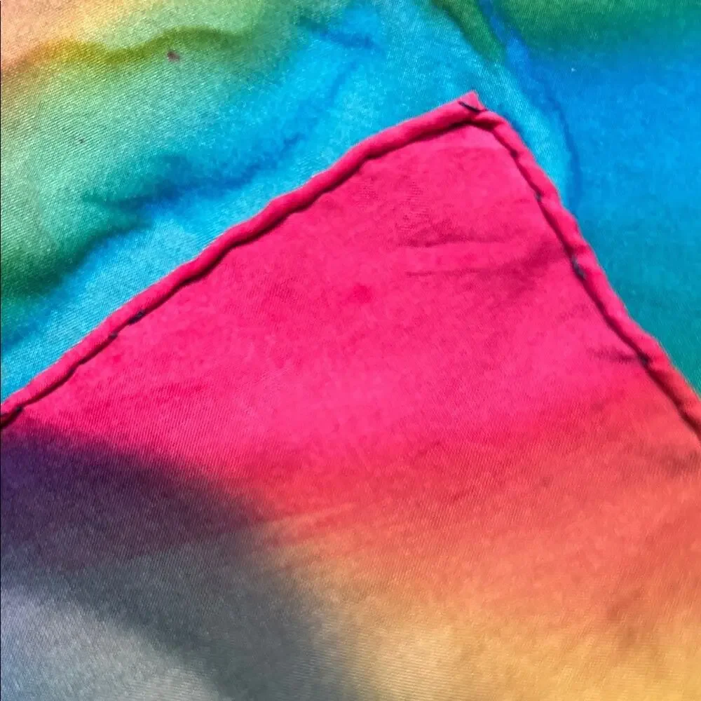 Hand Rolled Multicolor Rainbow Tie-Dye Scarf in a Silky Fabric, Square Shape